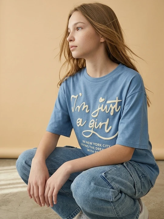 Zdjęcie produktu Sinsay - Bawełniana koszulka z napisem I'm Just a Girl - szary
