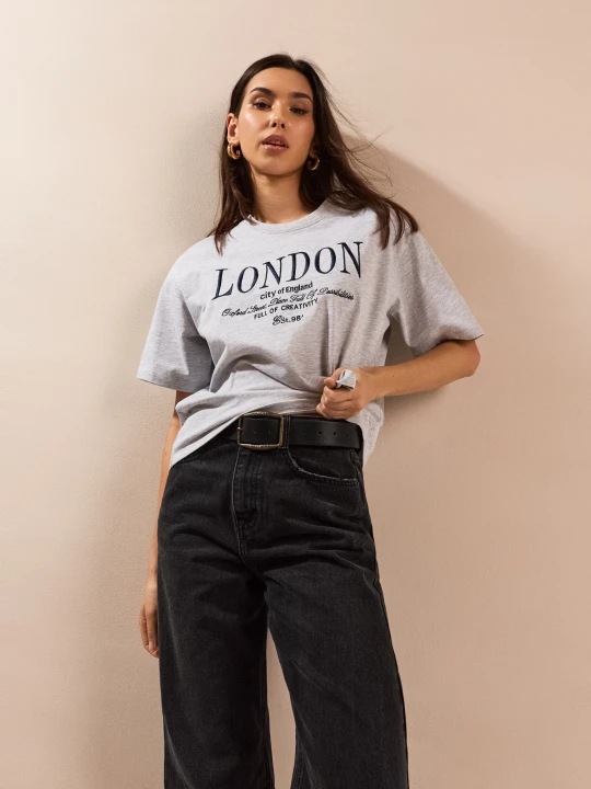 Zdjęcie produktu Sinsay - Bawełniana koszulka z napisem London - szary