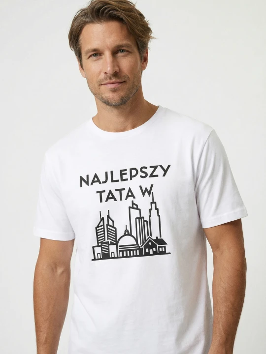 Zdjęcie produktu Sinsay - Bawełniana koszulka z napisem Najlepszy Tata w Mieście - biały
