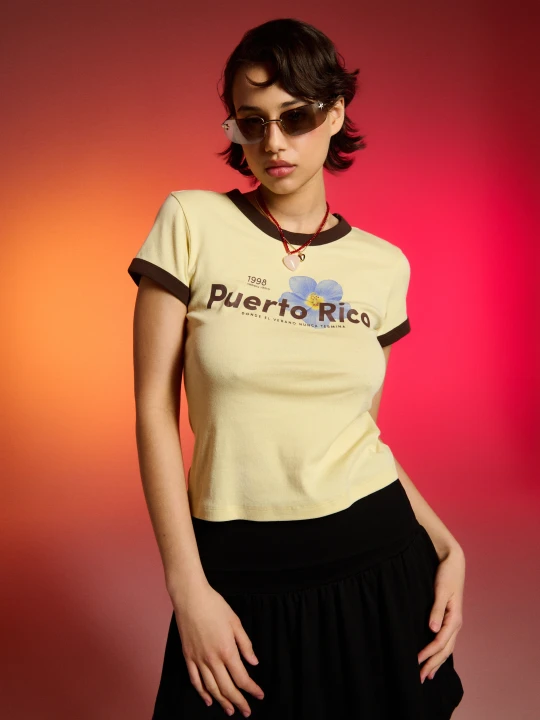 Zdjęcie produktu Sinsay - Bawełniana koszulka z napisem Puerto Rico - yellow jeans