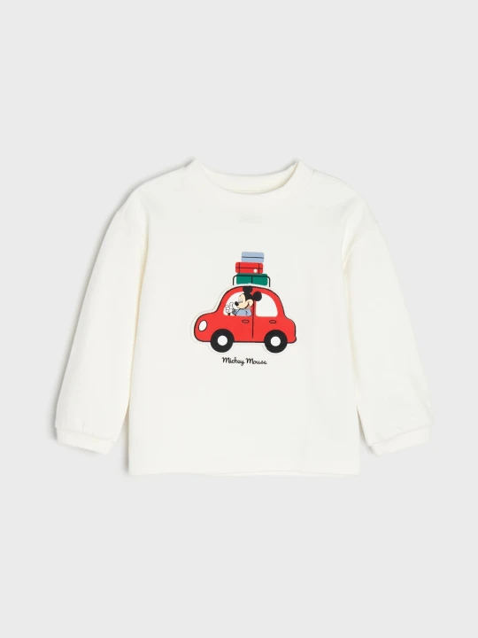 Zdjęcie produktu Sinsay - Bawełniana koszulka z naszywką Mickey Mouse - kremowy