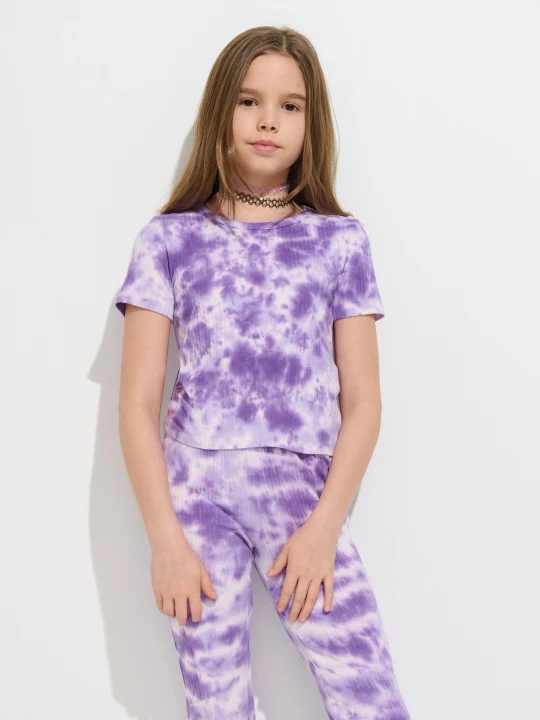 Zdjęcie produktu Sinsay - Bawełniana koszulka ze wzorem tie dye - fioletowy
