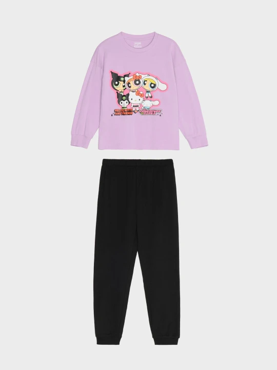 Zdjęcie produktu Sinsay - Bawełniana piżama dwuczęściowa loose fit z nadrukiem The Powerpuff Girls - fioletowy