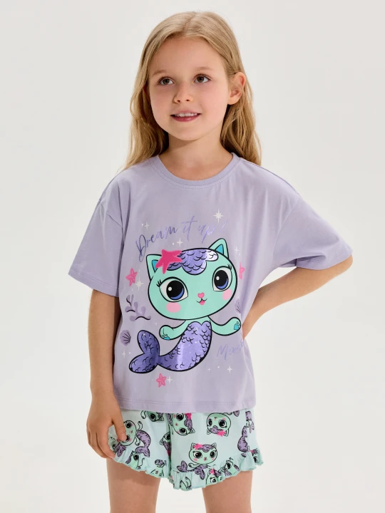 Zdjęcie produktu Sinsay - Bawełniana piżama dwuczęściowa z nadrukiem Gabby's Dollhouse - fioletowy