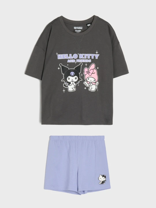 Zdjęcie produktu Sinsay - Bawełniana piżama dwuczęściowa z nadrukiem Hello Kitty and Friends - szary