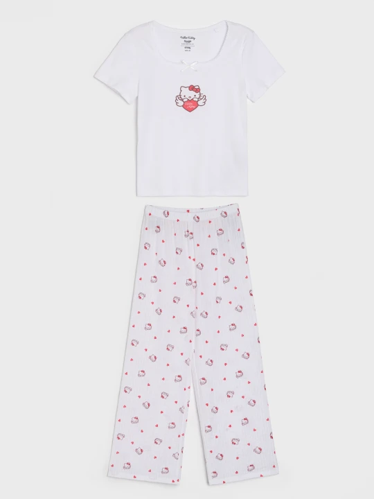 Zdjęcie produktu Sinsay - Bawełniana piżama dwuczęściowa z nadrukiem Hello Kitty - biały