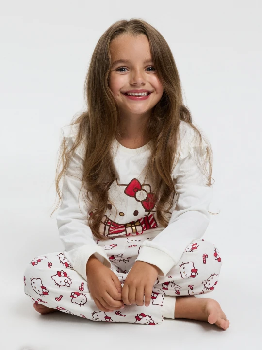 Zdjęcie produktu Sinsay - Bawełniana piżama dwuczęściowa z nadrukiem Hello Kitty - kremowy
