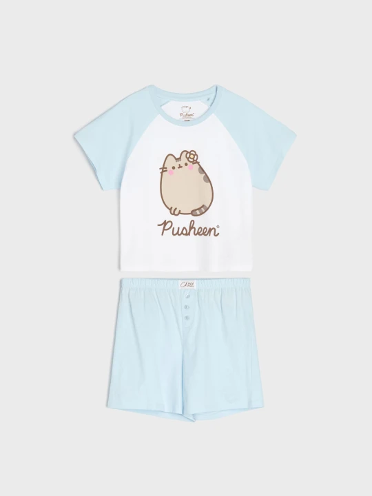 Zdjęcie produktu Sinsay - Bawełniana piżama dwuczęściowa z nadrukiem Pusheen the Cat - błękitny