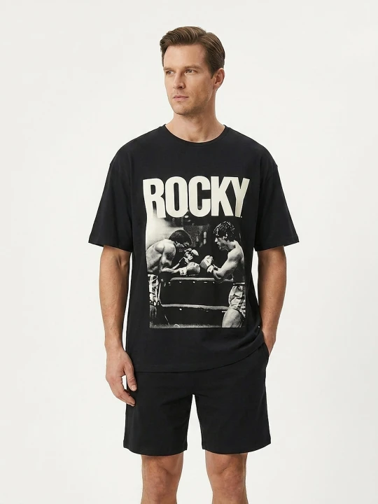 Zdjęcie produktu Sinsay - Bawełniana piżama dwuczęściowa z nadrukiem Rocky Balboa - czarny