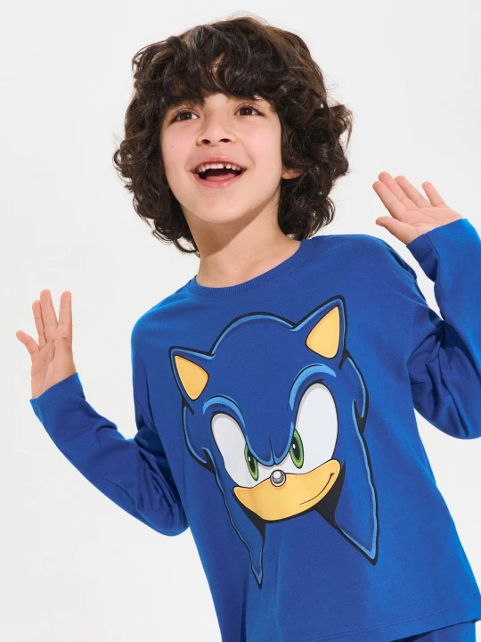 Zdjęcie produktu Sinsay - Bawełniana piżama dwuczęściowa z nadrukiem Sonic the Hedgehog - niebieski