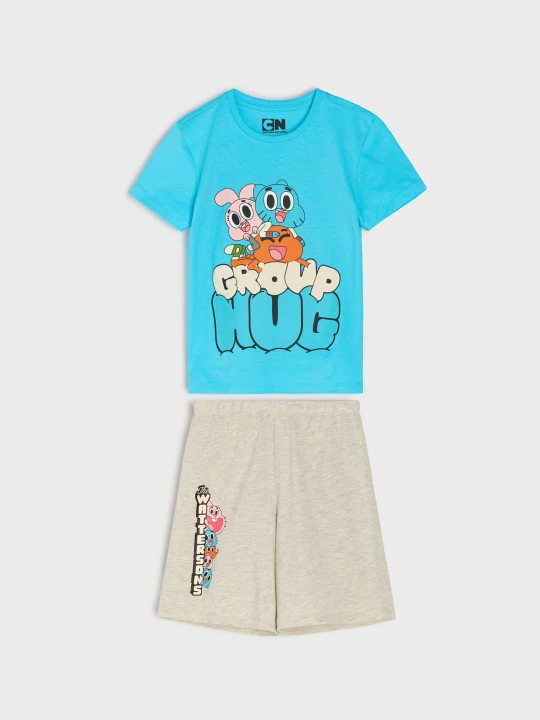 Zdjęcie produktu Sinsay - Bawełniana piżama dwuczęściowa z nadrukiem The Amazing World Of Gumball - błękitny