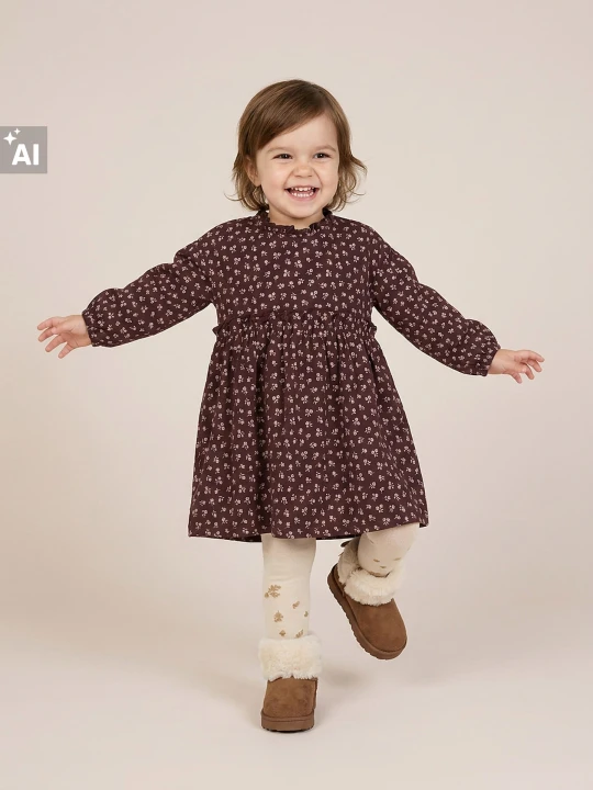 Zdjęcie produktu Sinsay - Bawełniana sukienka babydoll z motywem kwiatowym - brązowy