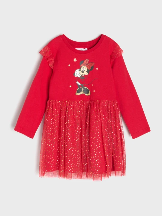 Zdjęcie produktu Sinsay - Bawełniana sukienka z tiulowym dołem Minnie Mouse - czerwony