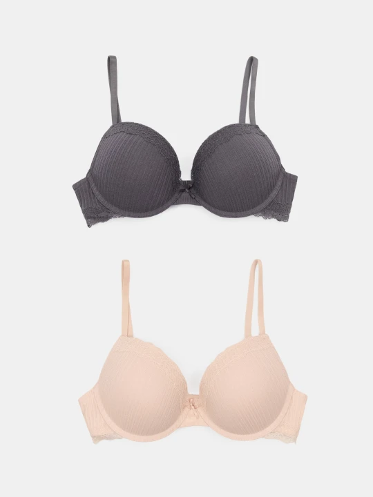 Zdjęcie produktu Sinsay - Bawełniane biustonosze push-up z koronką 2 pack - wielobarwny