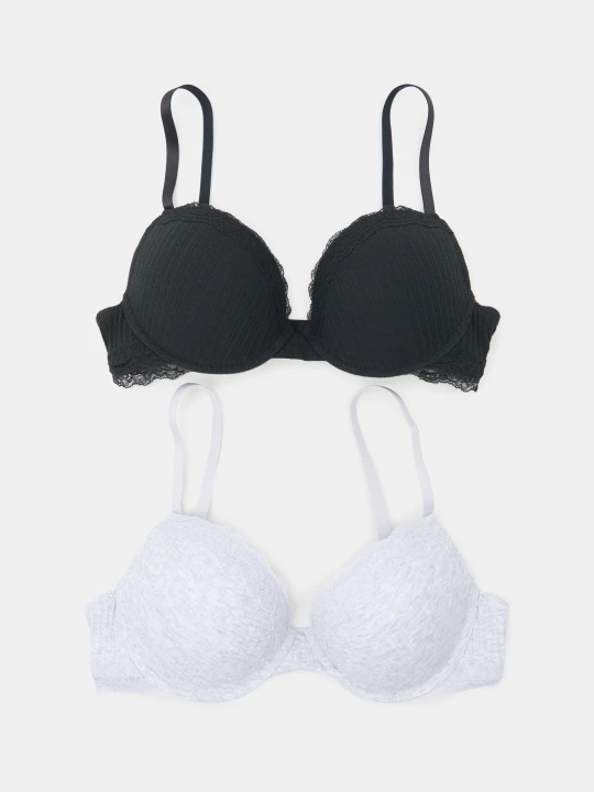 Zdjęcie produktu Sinsay - Bawełniane biustonosze push-up z koronką 2 pack - wielobarwny