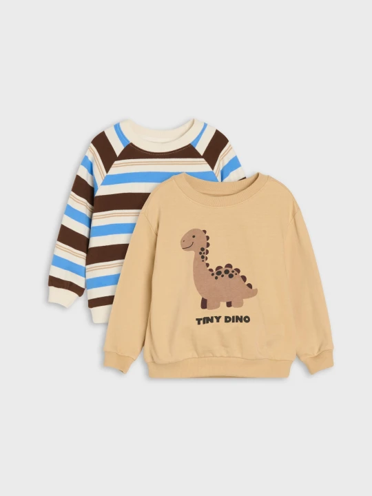 Zdjęcie produktu Sinsay - Bawełniane bluzy crewneck z motywem dinozaura 2 pack - wielobarwny