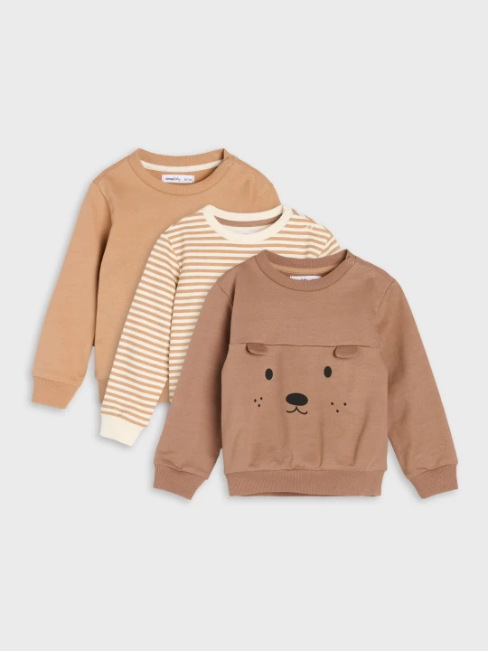 Zdjęcie produktu Sinsay - Bawełniane bluzy crewneck z motywem psa 3 pack - brązowy