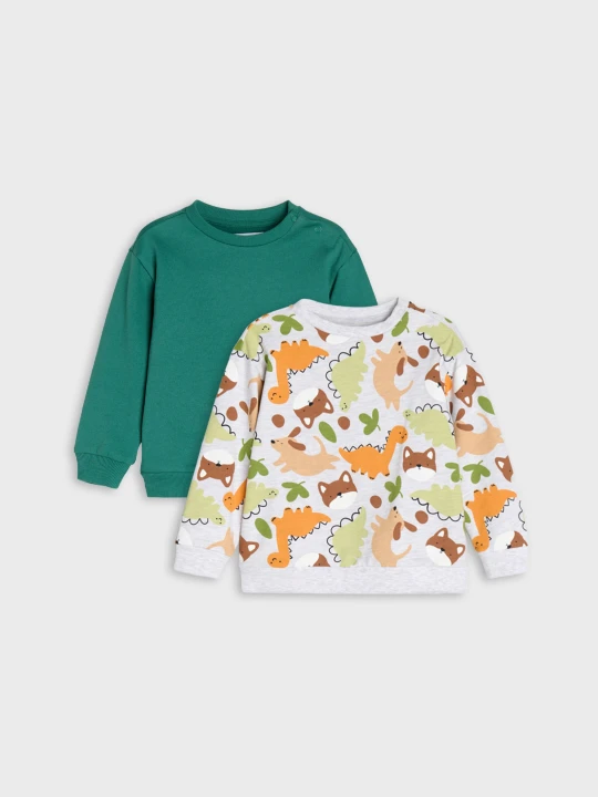 Zdjęcie produktu Sinsay - Bawełniane bluzy crewneck z motywem zwierząt 2 pack - green spruce