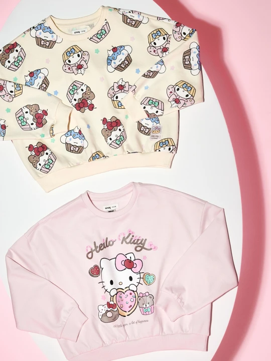 Zdjęcie produktu Sinsay - Bawełniane bluzy crewneck z nadrukiem 2 pack Hello Kitty - kremowy