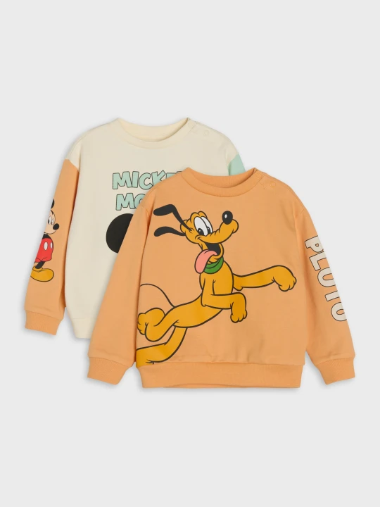 Zdjęcie produktu Sinsay - Bawełniane bluzy z nadrukiem 2 pack Mickey Mouse - kremowy