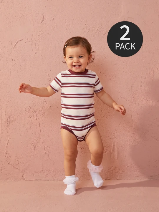 Zdjęcie produktu Sinsay - Bawełniane body w paski 2 pack - fioletowy