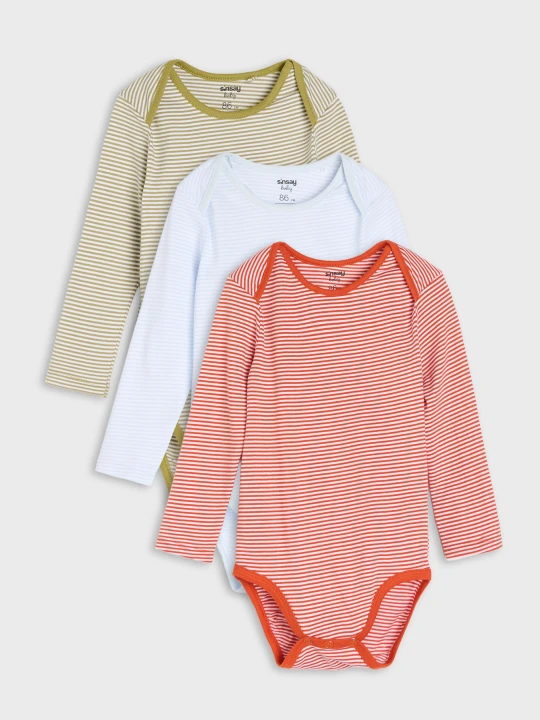 Zdjęcie produktu Sinsay - Bawełniane body w paski 3 pack - czerwony