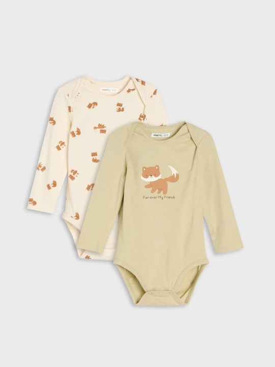 Zdjęcie produktu Sinsay - Bawełniane body z długim rękawem i motywem lisa 2 pack - zielony