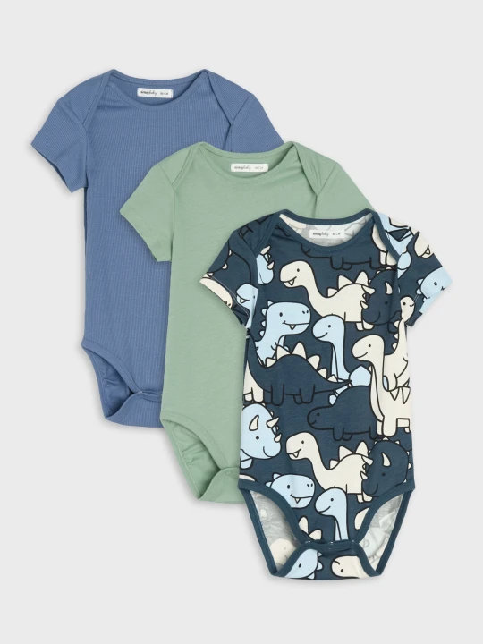 Zdjęcie produktu Sinsay - Bawełniane body z motywem dinozaurów 3 pack - mid blue