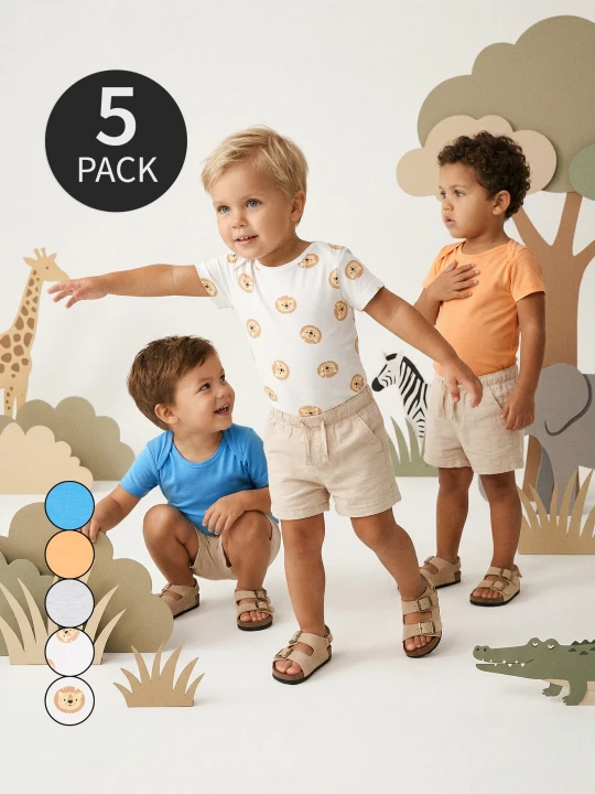 Zdjęcie produktu Sinsay - Bawełniane body z motywem lwa 5 pack - kremowy