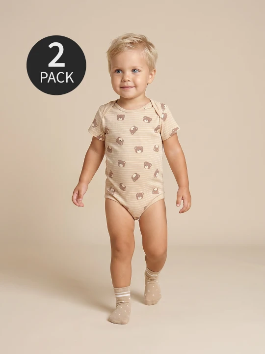 Zdjęcie produktu Sinsay - Bawełniane body z motywem misiów 2 pack - brązowy