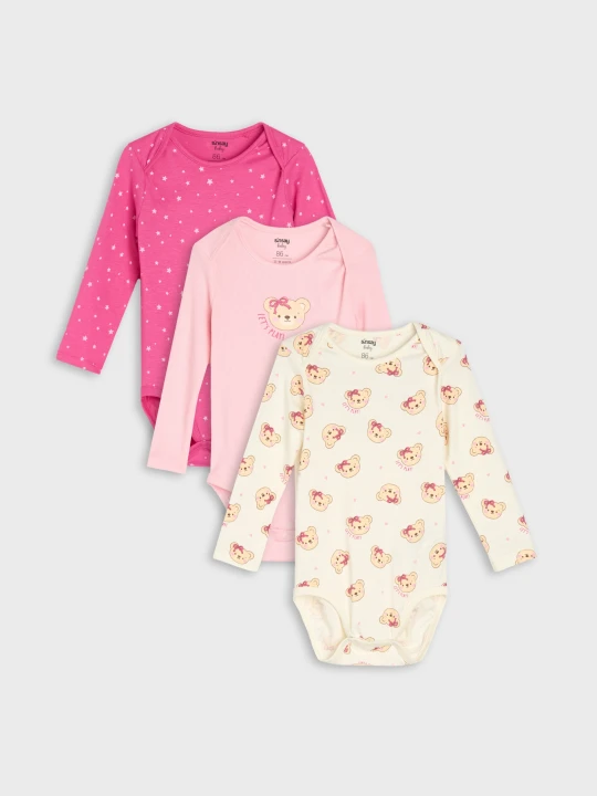 Zdjęcie produktu Sinsay - Bawełniane body z motywem misiów 3 pack - różowy