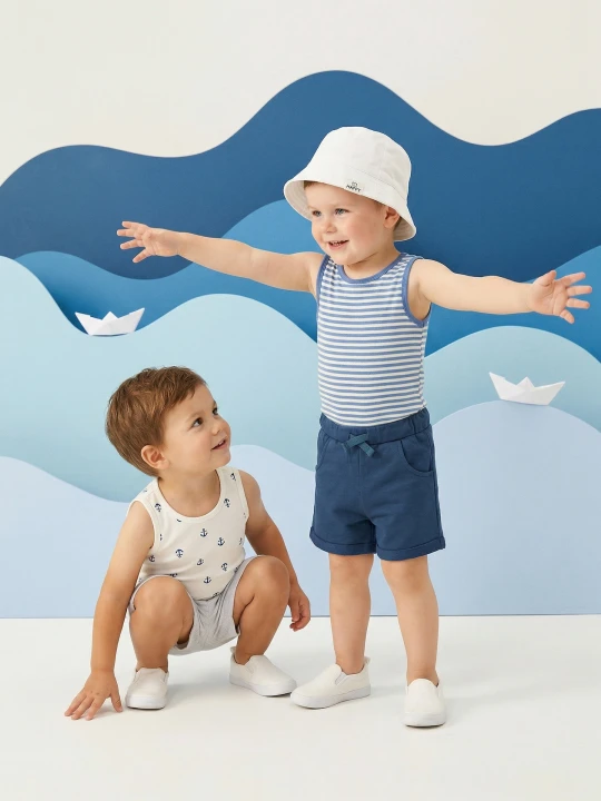 Zdjęcie produktu Sinsay - Bawełniane body z motywem morskim 2 pack - kremowy
