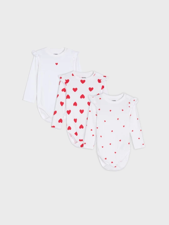 Zdjęcie produktu Sinsay - Bawełniane body z motywem serc 3 pack - biały