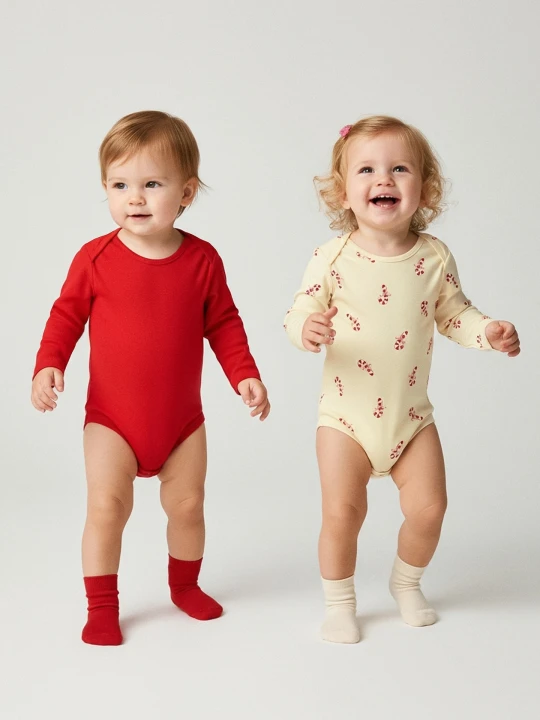 Zdjęcie produktu Sinsay - Bawełniane body z motywem świątecznym 2 pack - kremowy