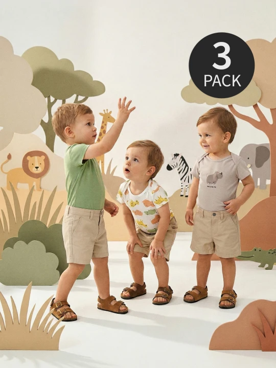 Zdjęcie produktu Sinsay - Bawełniane body z motywem zwierząt safari 3 pack - szary