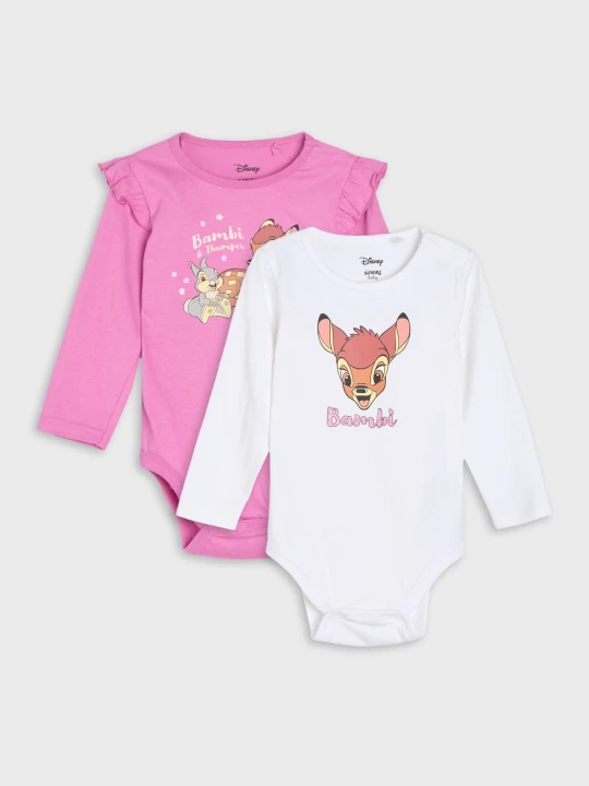 Zdjęcie produktu Sinsay - Bawełniane body z nadrukiem 2 pack Bambi - kremowy