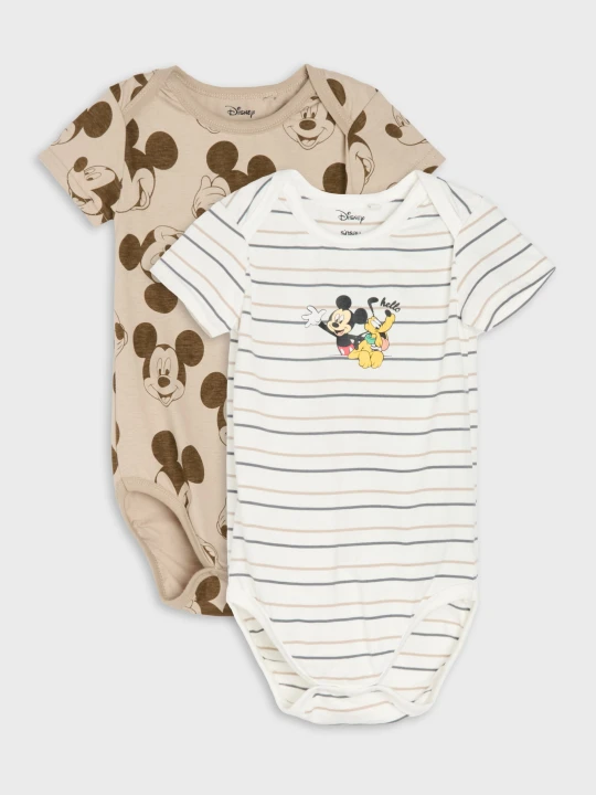 Zdjęcie produktu Sinsay - Bawełniane body z nadrukiem 2 pack Mickey Mouse - kremowy