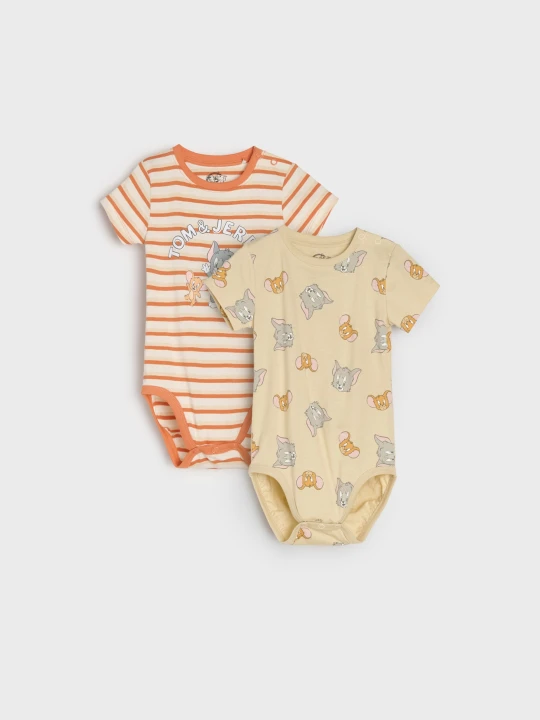 Zdjęcie produktu Sinsay - Bawełniane body z nadrukiem 2 pack Tom and Jerry - kremowy