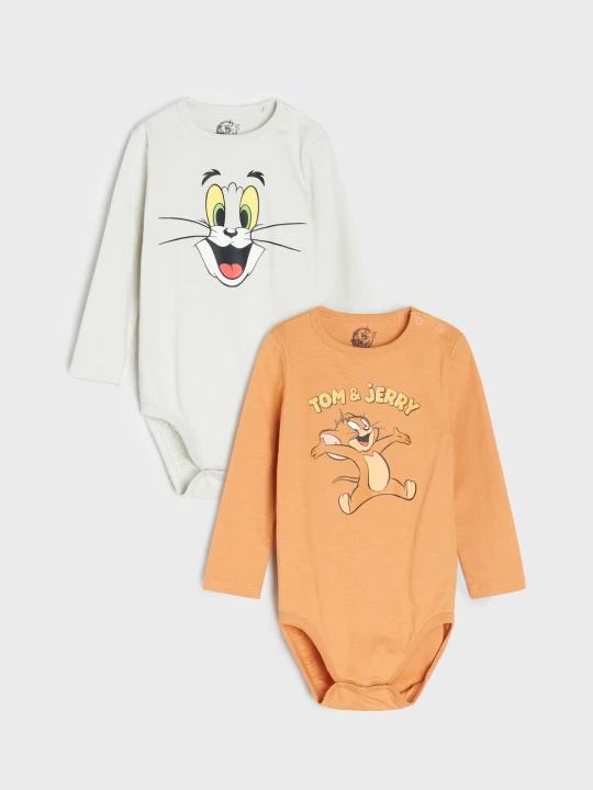 Zdjęcie produktu Sinsay - Bawełniane body z nadrukiem 2 pack Tom and Jerry - szary