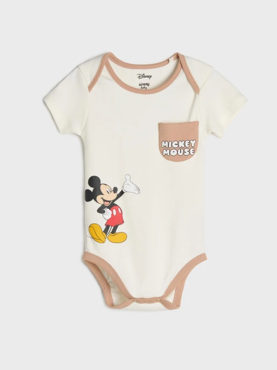 Zdjęcie produktu Sinsay - Bawełniane body z nadrukiem Mickey Mouse - kremowy