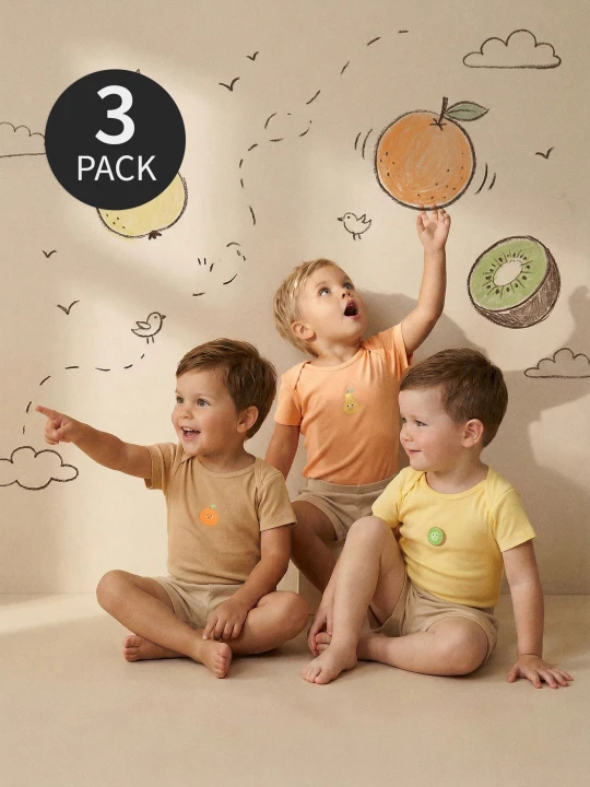 Zdjęcie produktu Sinsay - Bawełniane body z nadrukiem owocowym 3 pack - beżowy
