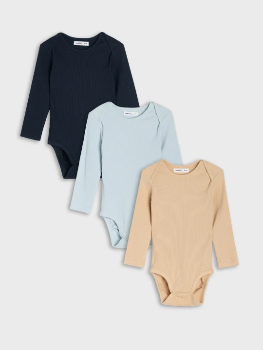 Zdjęcie produktu Sinsay - Bawełniane body z prążkowanej dzianiny 3 pack - błękitny