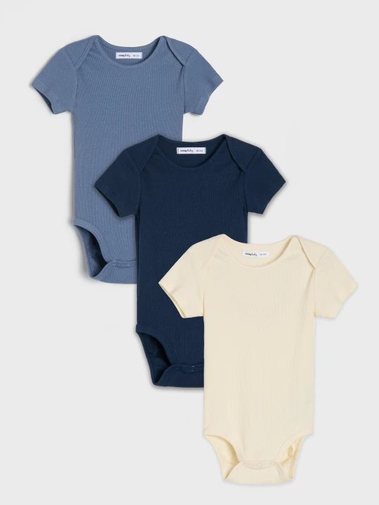 Zdjęcie produktu Sinsay - Bawełniane body z prążkowanej dzianiny 3 pack - mid blue