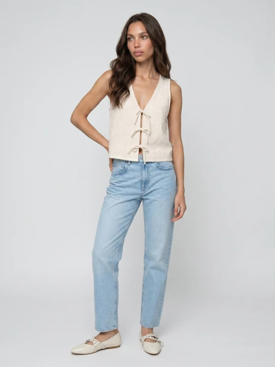 Zdjęcie produktu Sinsay - Bawełniane jeansy mom fit comfort z efektem sprania - niebieski