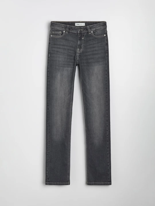 Zdjęcie produktu Sinsay - Bawełniane jeansy straight slim z efektem sprania - szary