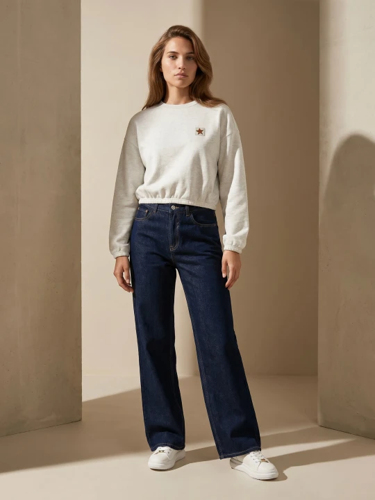 Zdjęcie produktu Sinsay - Bawełniane jeansy wide straight leg - niebieski