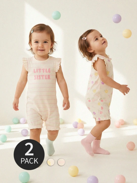 Zdjęcie produktu Sinsay - Bawełniane kombinezony z falbankami 2 pack - kremowy