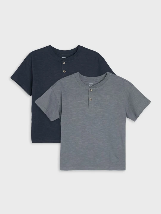 Zdjęcie produktu Sinsay - Bawełniane koszulki loose z dekoltem henley 2 pack - granatowy