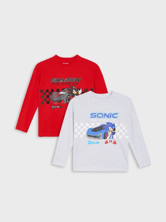 Zdjęcie produktu Sinsay - Bawełniane koszulki loose z długim rękawem 2 pack Sonic the Hedgehog - wielobarwny