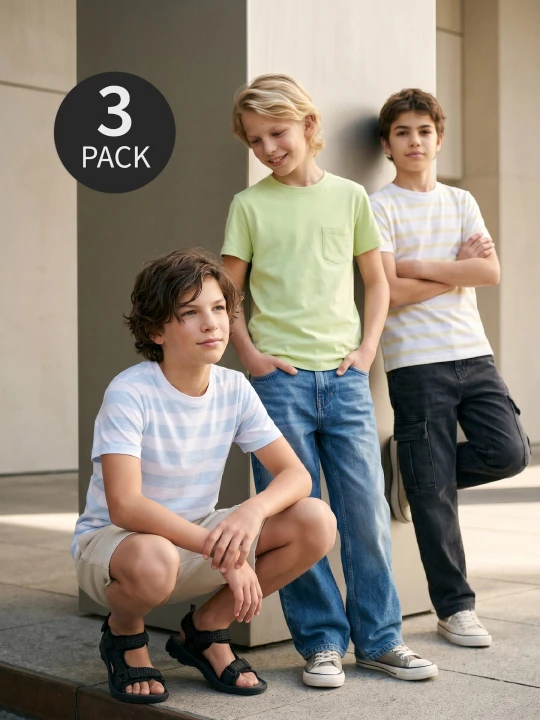 Zdjęcie produktu Sinsay - Bawełniane koszulki w paski 3 pack - wielobarwny